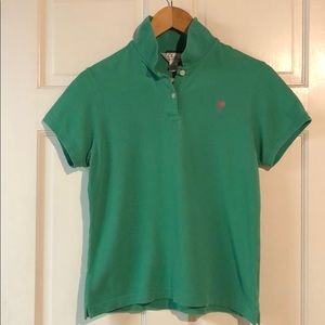 Lilly Pulitzer shrunken polo green with pink palm